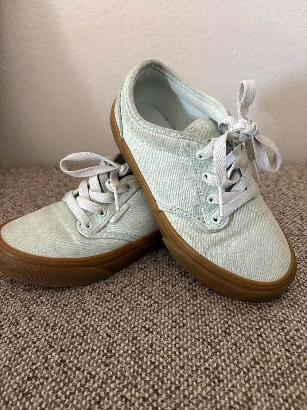 Kids Canvas Lace-Up Sneakers in Light Mint with Gum Sole